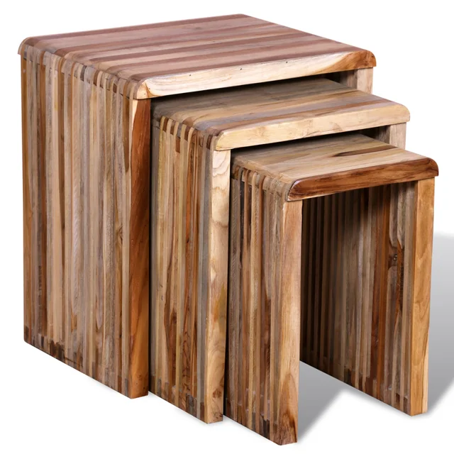 Three Piece Nesting Tables Reclaimed Teak Kitchen Table Computer