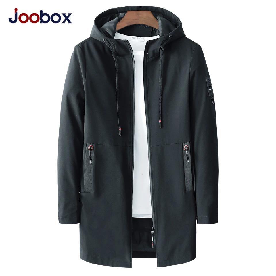 

JOOBOX 2018 Autumn Casual Long Jacket Trench Coats Men black Fashion Hooded Solid Elastic Windbreaker Pocket Trench Jackets Men
