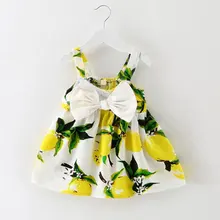 Infant Baby Clothes Brand Design Sleeveless Print Bow Dress Summer Girls Baby Clothing Cool Cotton Party Princess Dresses