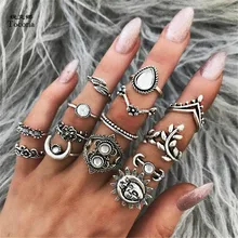 Tocona 14 unids/set Vintage Color de plata antiguo sol Luna abalorio floral Midi dedo anillo para las mujeres, joyería de fiesta 6226