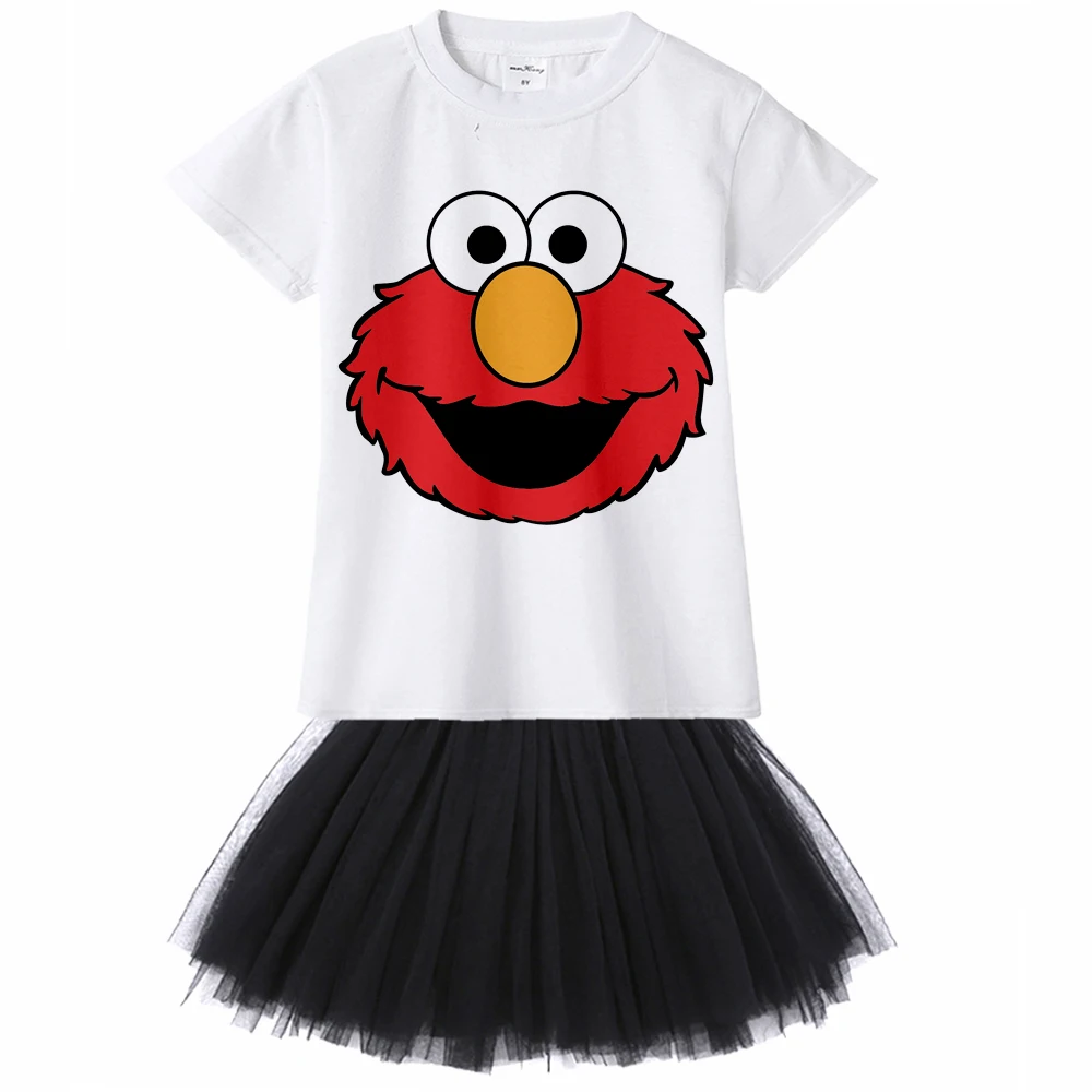 

1Yto12Y Cartoon Sesame Street Elmo Kids Girl Dress Cookie Monster Children Toddler Girl Tutu Dress Baby Summer Princess 2pcs Set