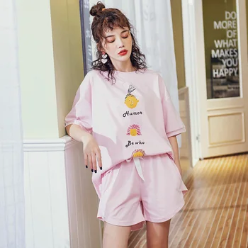 

Summer Pajamas For Women 100% Cotton Women Pajama Sets Short Sleeve Casual Soft Plus Size M-XXXL Sleepwear Pink Pijamas De Mujer