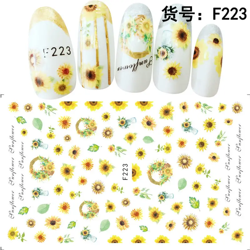 LCJ 1 шт. черный китайский стиль чернила живопись наклейки на ногти Цветок Клей DIY маникюр слайдер ногтей Советы Декоративные наклейки - Цвет: F223