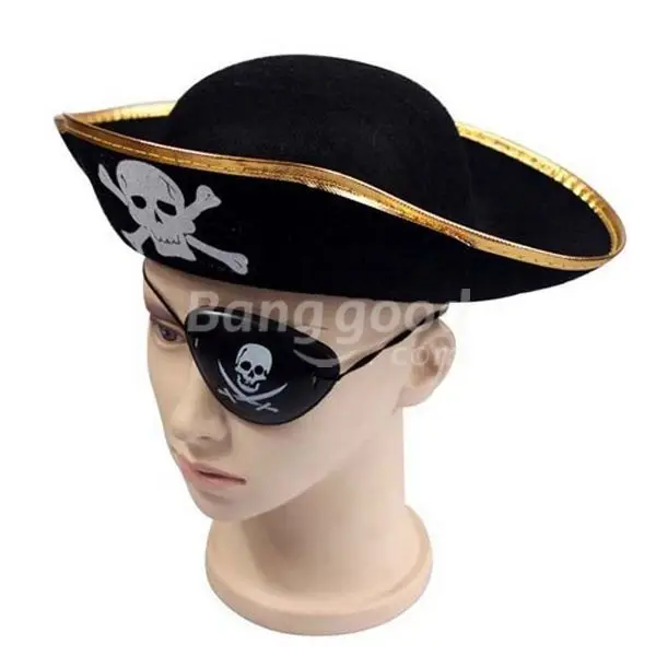 Super Deal Cool Skull Pattern Flat Pirate Hat Cap And Eye Patch-in ...