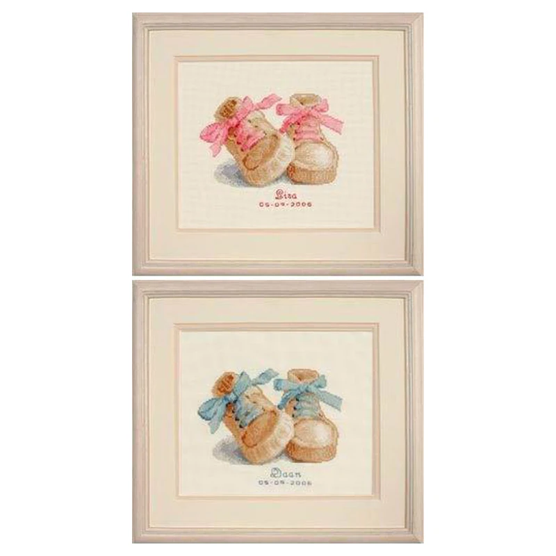 

Baby Boots Birth Sampler Same DMC 14CT counted DIY Cross Stitch Kits for Embroidery Cartoon Boy Girl Gift Home Decor Needlework