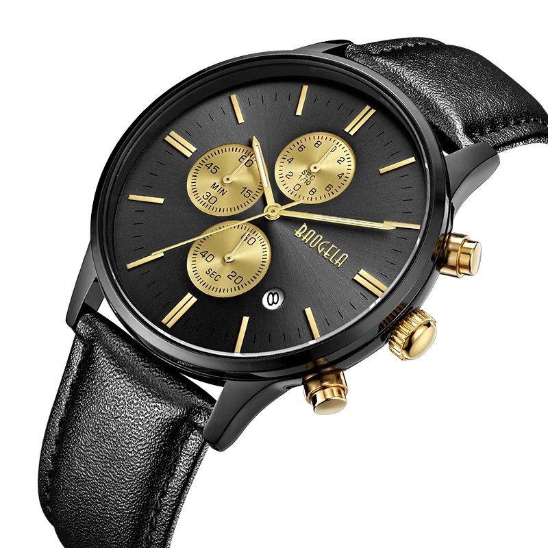 

BAOGELA New Watch Men Fashion Chronograph Quartz Watch Leather Band Watches Gifts For Male Sports Relogio Wristwatch