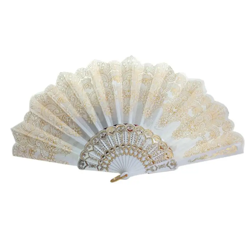 Spanish Style Hand Fan Dance Party Wedding Home Decoration Silk Flower Fan Lady Folding Hand Fans - Цвет: Белый