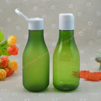

150ml vivid green/frosted PET bottle with white flip/disc plastic lid.essential oil/liquid/moisturizer/facial water container