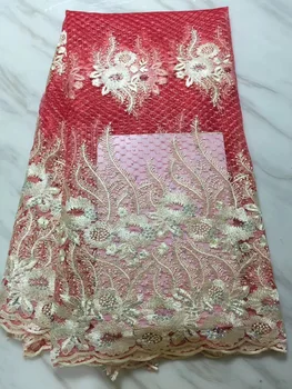 

Red Gold African Lace Fabric 2019 Rhinestones Nigerian Laces Fabric Bridal High Quality French Tulle Lace Fabric For Women dress