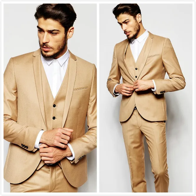 Gold Wedding Tuxedos Skinny Fit Mens Suits Jacket Groom Groomsmen wear
