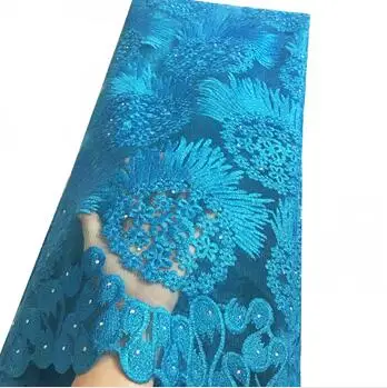Бирюзовые синие африканские кружевные ткани высокого качества для свадьбы, золотые, белые, фиолетовые, коралловые африканские сетчатые кружева, французское кружево - Цвет: Turquiose blue lace