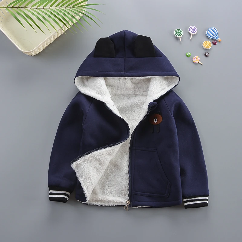 

Baby Winter Coat Boys Girls Fashion Cotton Cartoon Thick Plus Velvet Outerwear For Infant Baby Casual Warm Hooded Jackets Coats