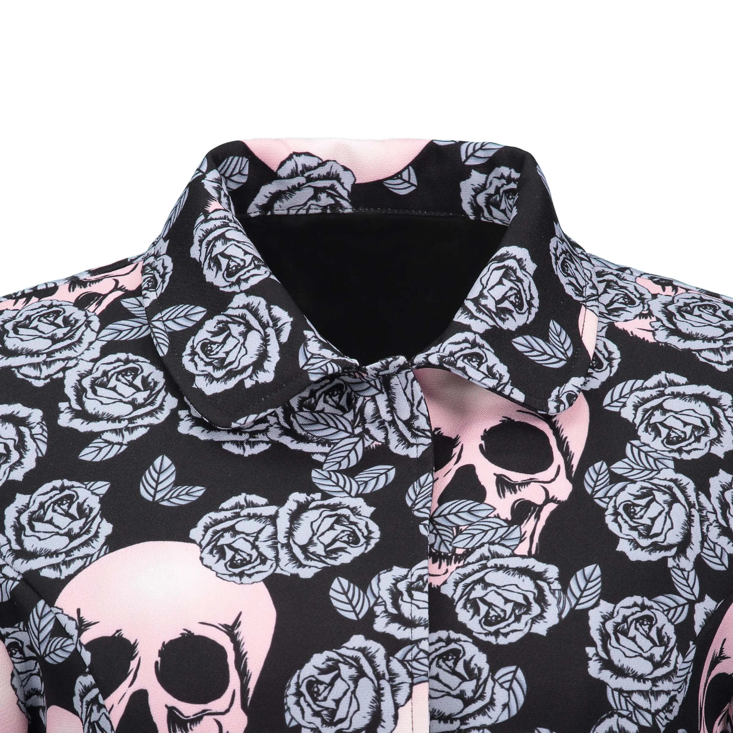 Ideal Gothic skull jacket Women Winter Autumn rose pink elegant Jacket Mid-long Outerwear button plus siz