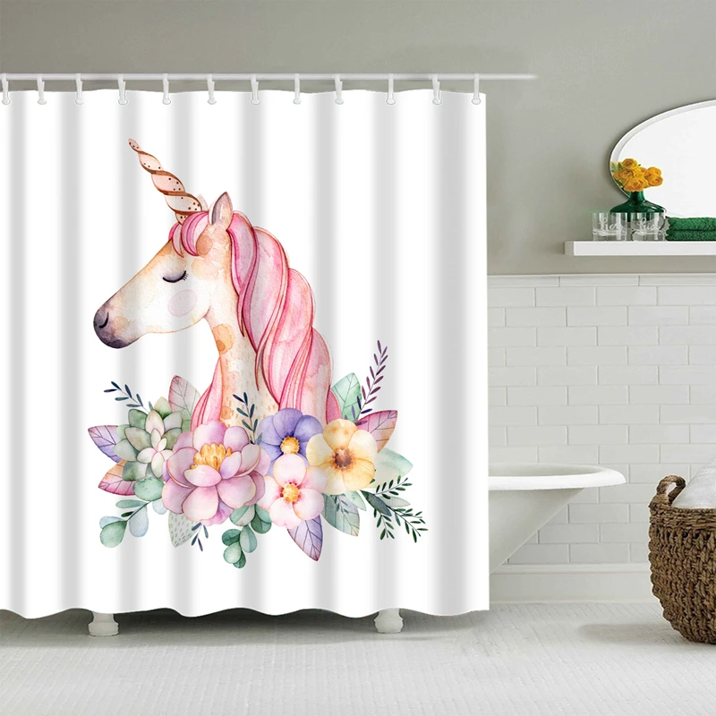 

Colorful Cartoon Unicorn Flamingos Waterproof Shower Curtains Polyester Fabric High Quality Mildew Resistant Bathroom 18