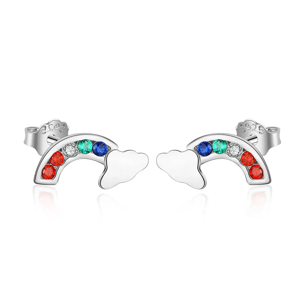 

1Pair Silver stud metal style Moon Rainbow Star Stud Fashionable earrings in sterling silver SLE022