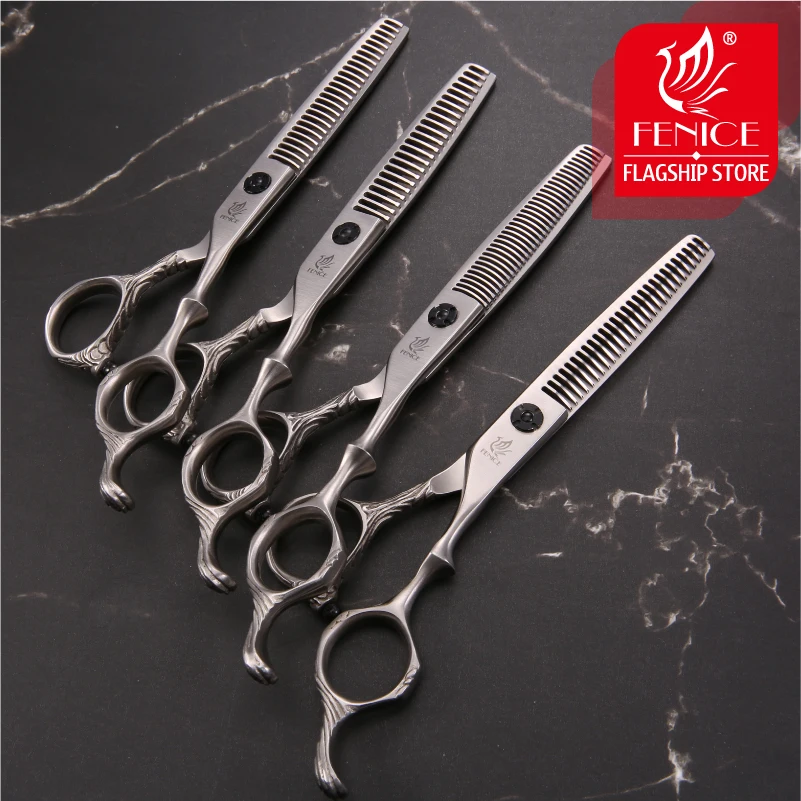 Fenice Professional Personality Handle 6 inch Hair Salon Sheers V-type Traceless Thinning Scissors Hairdressing  Cutter