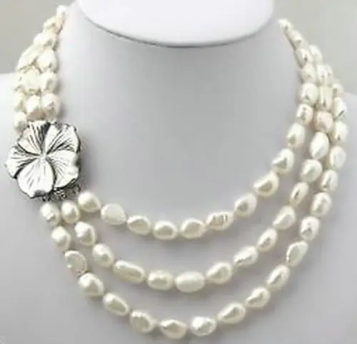 

0456 3 Rows White Freshwater Pearl Necklace Choker