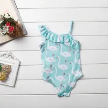 Синий детский купальник-танкини с лебедем для девочек, купальный костюм, пляжная одежда