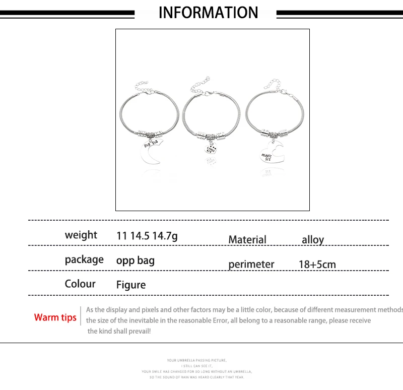 3 шт./компл. и лучшие друзья браслеты сестра Луна Любовь Большой Sis маленький Sis браслет женский BFF Дружба Ювелирные изделия