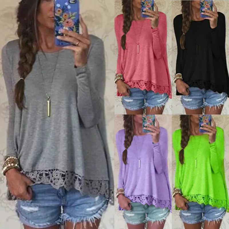 

Maternity V-neck Chiffon Pregnant Women Casual Loose Blouses Tops Shirts Long Sleeve Lace Irregular Solid Color Maternity
