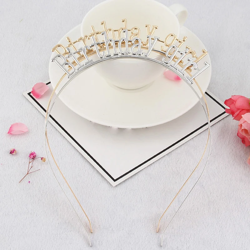 Rose Gold Birthday Girl Crown Tiara Headband Headpiece Happy Birthday Girl
