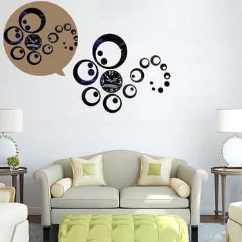 

Circles 3D Mirror Wall Clock Watches Sticker Home House DIY Decor Decorating