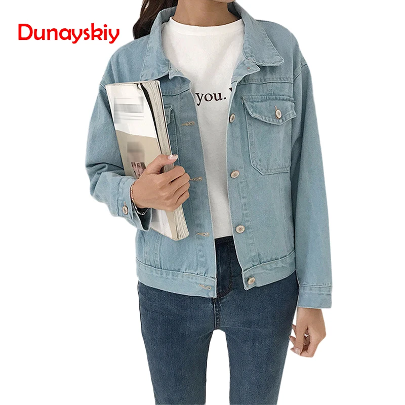 Dunayskiy Female Basic Long Sleeve Spring Autumn Loose Denim Jacket Casual Streetwear Single-breasted Jeans Coat Casaco Feminino Coats