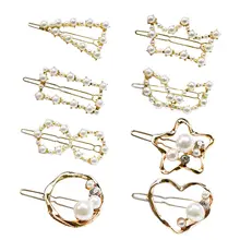 8 estilo Corea imitación de perla horquillas brillante Vintage broches pelo Clips de cristal accesorios metálicos para cabello Hairgrip