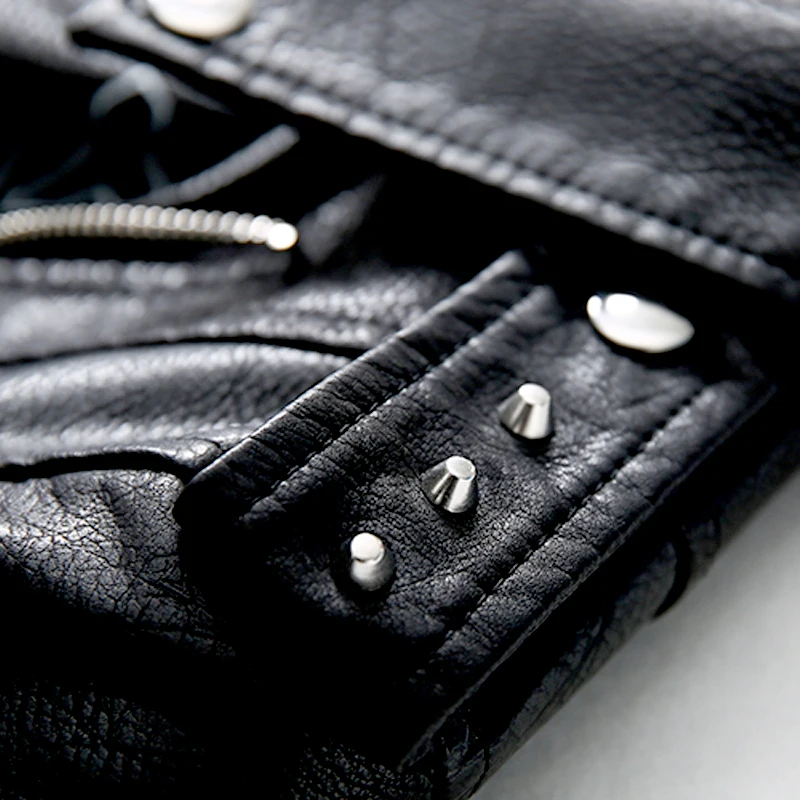 Женская куртка из искусственной кожи с заклепками и надписями в стиле панк, мото, черная облегающая крутая Женская куртка из искусственной кожи, женская верхняя одежда, пальто