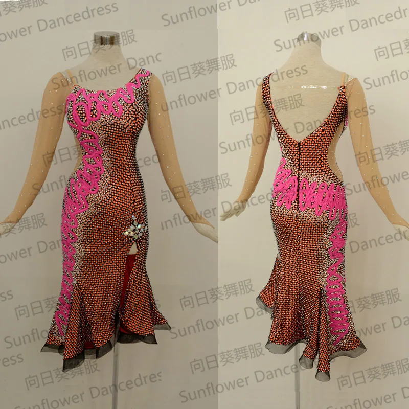 

Latin dance dress tango salsa samba dancing dress latin dance wear cha-cha mesh fabric dancewear Sunflower dance dress