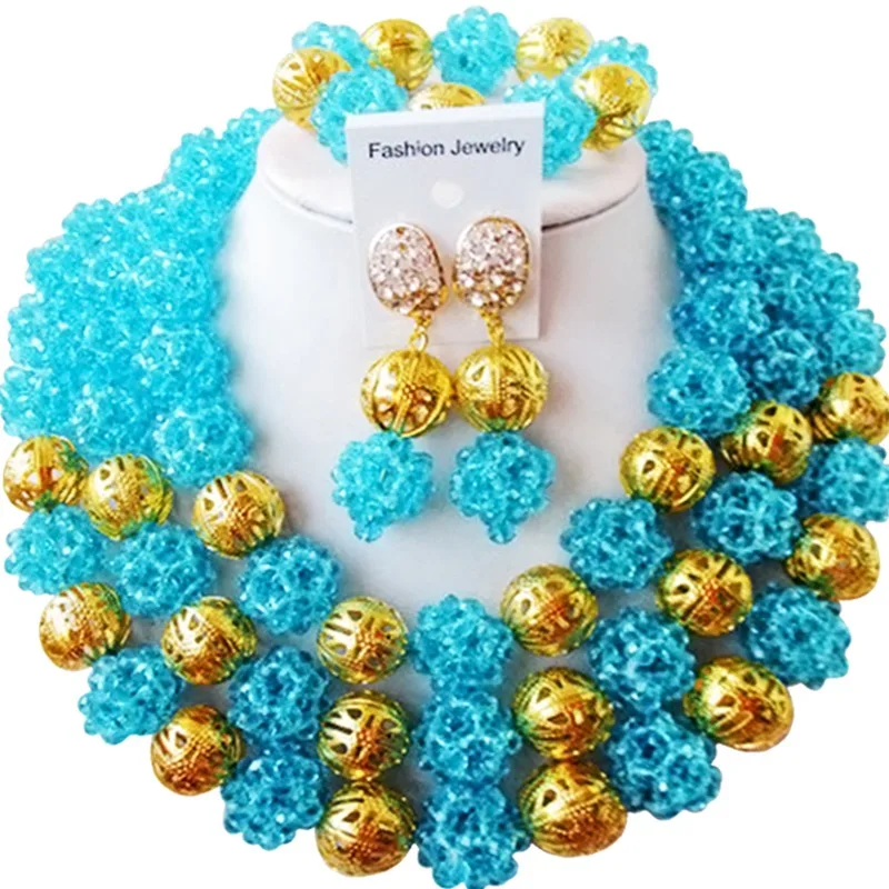 

Characteristic Lake Blue African Style Engagement Crystal Necklace Jewelry Set for Lover 3C-SJXJS-12