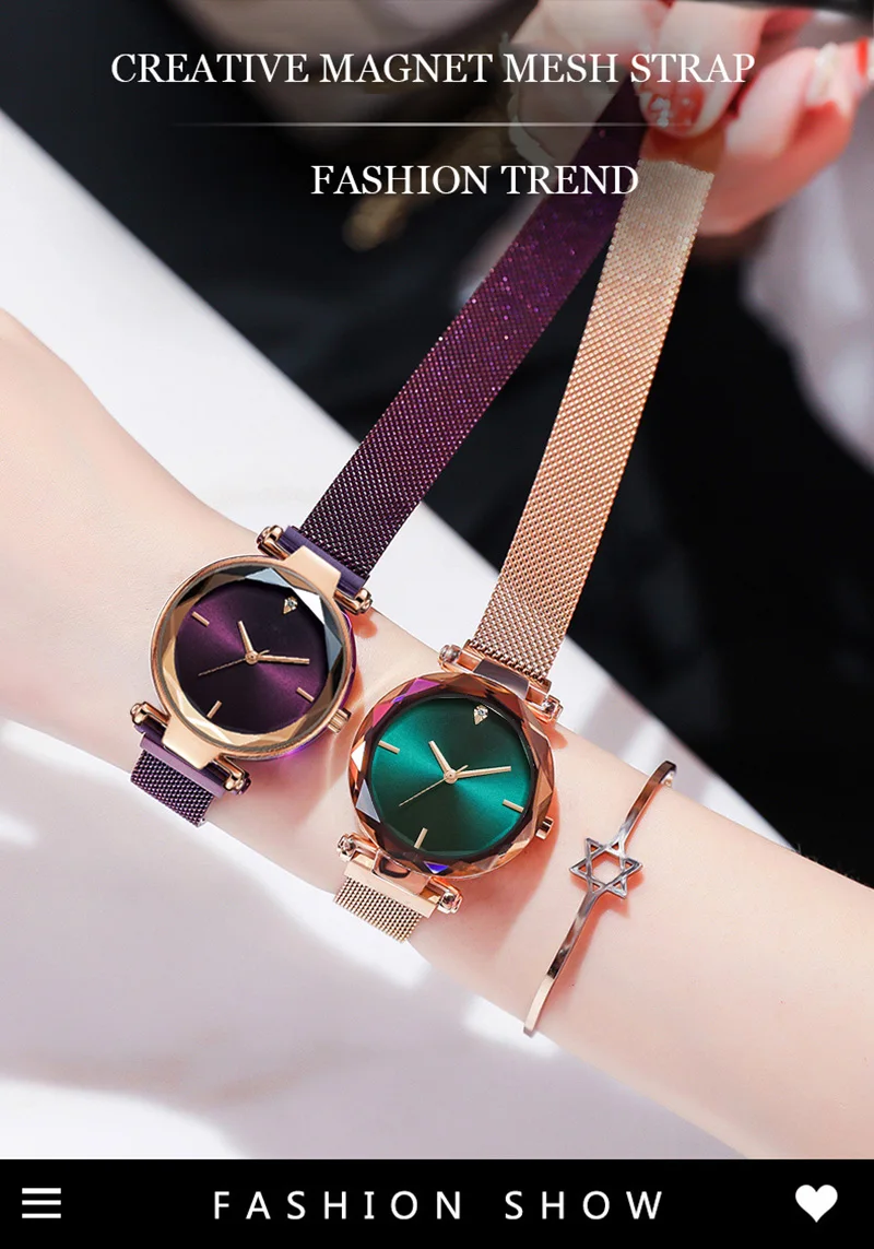 Часы женские кварцевые магнитные горный хрусталь повседневные женские наручные часы лучшие продажи Новые Креативные Баян Коль Саати