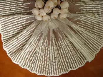 

10 yards Vertical Bar Embroidered Lace Vintage Gauze Off White Ribbons Fabric Trim Tulle Lace Sewing Accessories
