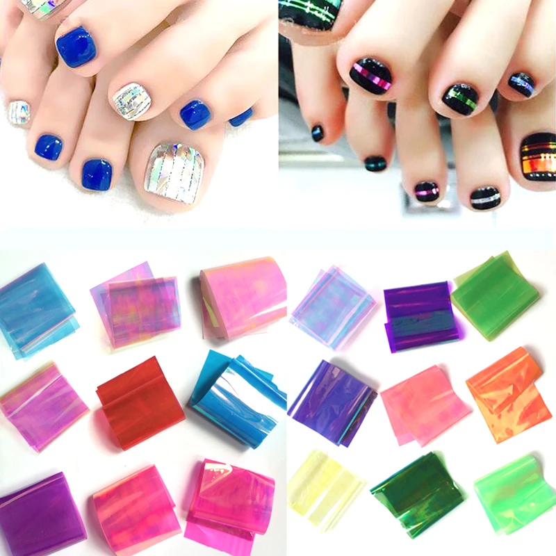 

WAKEFULNESS 18 PCS Holographic Transfer Foil Paper Stickers Shiny Laser Stickers Manicure Decals For Nails Art Decorations