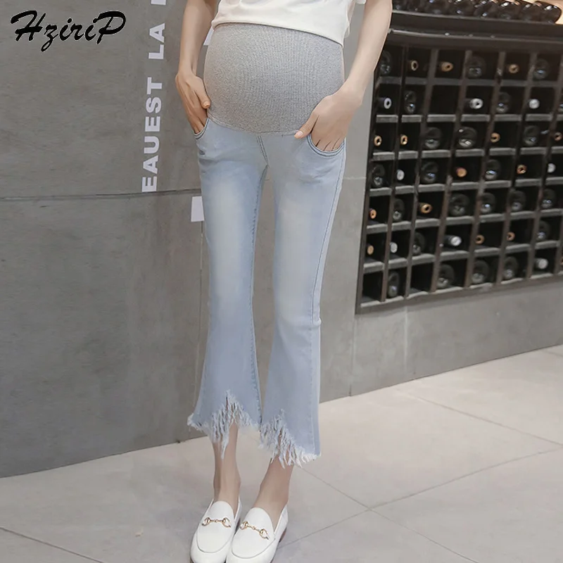 HziriP 2018 Fashion Jeans Maternity Pants Pregnant Flare Trousers