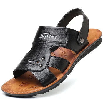 

Nice Summer Big Size Men Sandals British Fashion Genuine Leather Beach Shoes Mens Casual Massage Non-Slip Large Slippers Flats