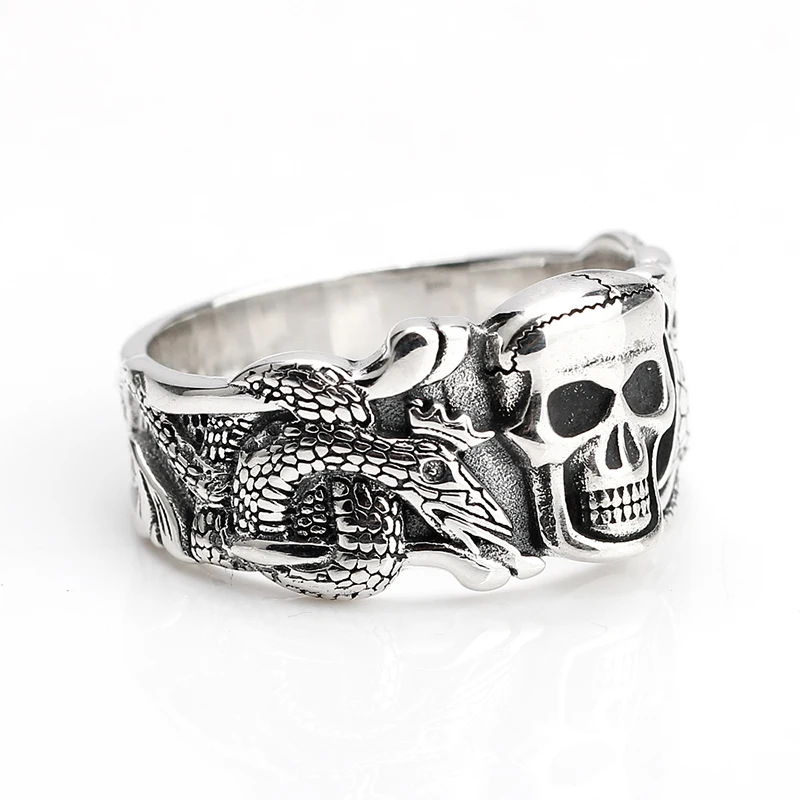 Skull Men Ring 925 Sterling Silver Skeleton Devil Snake Crown