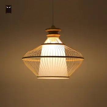 

Bamboo Wicker Rattan Pyramid Pendant Light Fixture Vintage Primitive Hanging Ceiling Lamp Avize for Dining Table Room E27 Bulb