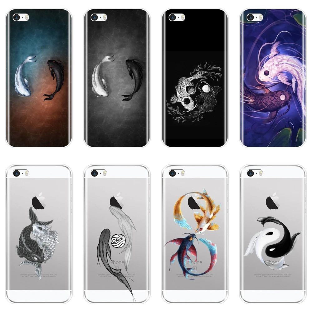 Soft Silicone Phone Case For Apple iPhone 5 5C 5S SE 4 4S Black White Fish Aesthetic Cartoon Animal Back Cover S | Мобильные