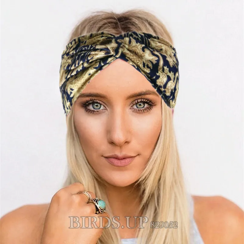 Patchwork Turban Headbands for Women Twist Stretch Hairbands Sport