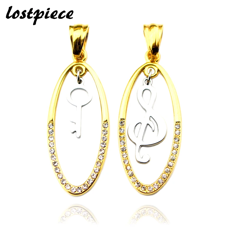 Lostpiece 2017 New Fashion Stainless Steel Zircon Key Musical Symbol Pendant Necklace Jewelry Wholesale Gold-Silver Tone LYPP046 | Украшения