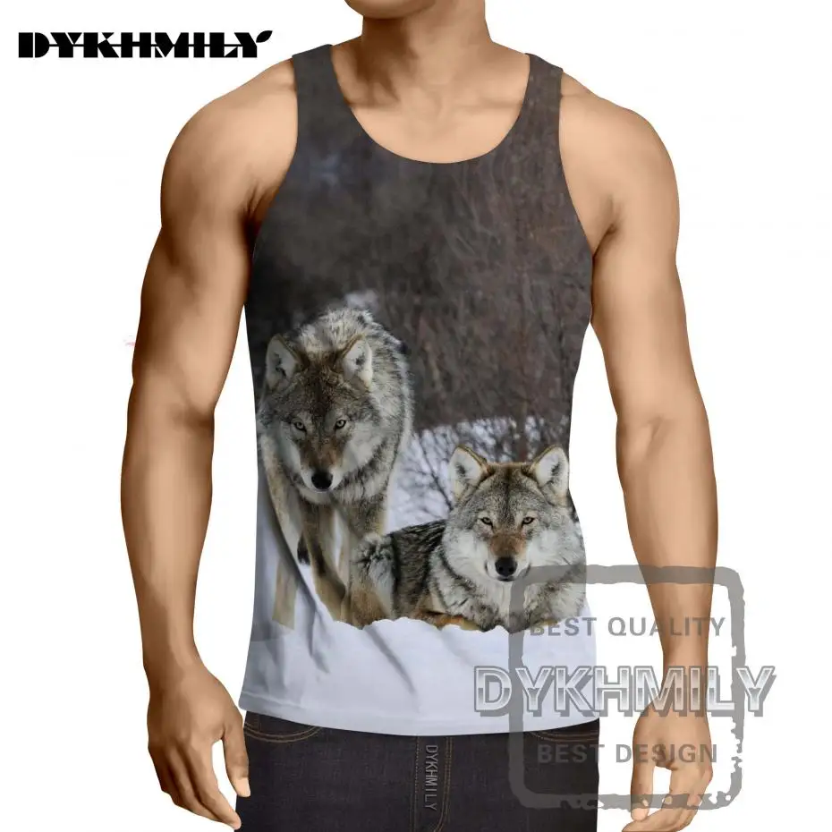 

Dykhmily Newest Two White Wolves In The Snow 3d Fuuny Print Handsome Cool Underwaist Summer Hot Sell Novel Mens Tank Top 3d