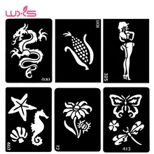20 шт./лот, блестящие трафареты для татуировок, классные шаблоны для рисования для мужчин, волчий дракон, череп, животные, Аэрограф, трафареты для татуировок хной, TS-08