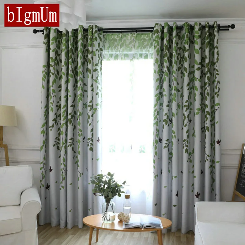 

Modern Leaves Birds Printed Blackout Curtains for Living Room Bedroom Tulle Voile 100% Polyester Window Drapes Home Decoration