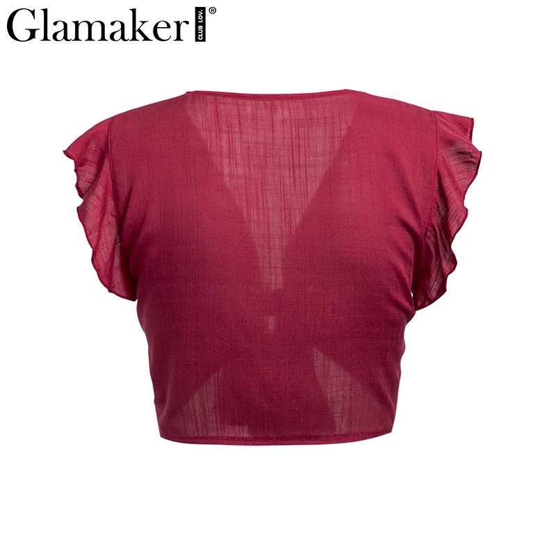 Glamaker с рюшами и бантом, v-образный вырез размера плюс, Женская майка, розовый бандаж, летний укороченный топ, женский зеленый топ для фитнеса, повседневный Топ, футболка