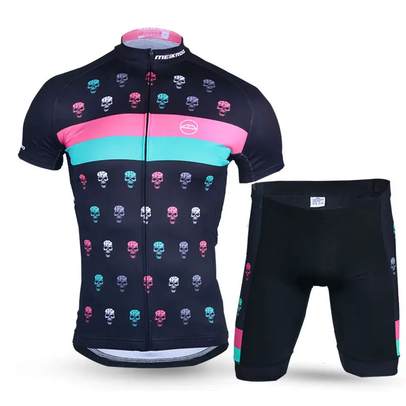 

Genuine Meikroo skull pattern short sleeve cycling jersey sets bike race evo cycling clothing sets with low price