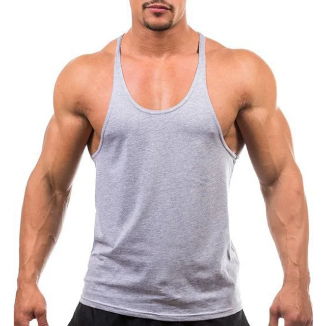 Men GYM vest bodybuilding muscle stringer plain vest Fitness Running