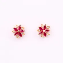 Robira 2017 Trendy Natural Red Ruby Diamond Stud Earrings for Women 18K Rose Gold Piercing Earring Wedding Fine Jewelry Earrings