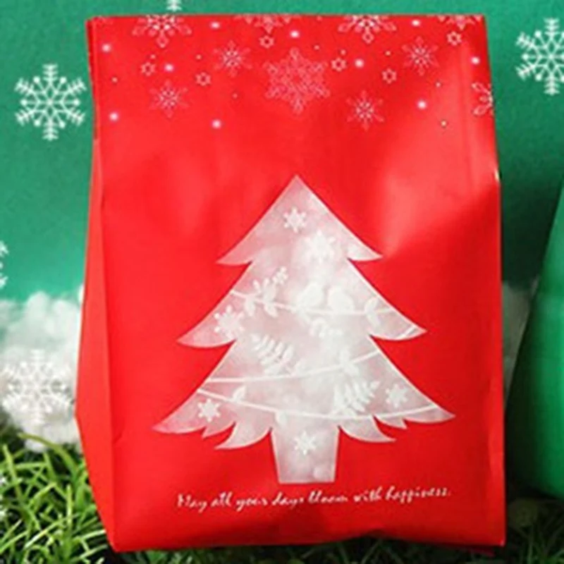 50 шт Красные/зеленые рождественские подарочные сумки коробка конфет с снежинками рождественские десертные пакеты печенья рождественские украшения для дома - Цвет: RD