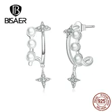 BISAER Звезда Форма 925 пробы Серебряные Элегантные серьги с цирконием в форме звезды свадебные жемчужные серьги серебряные украшения EFE183